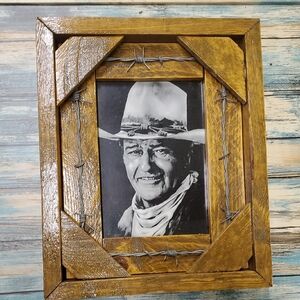 Western Brown Wooden Picture Frame with Barbed Wire Detail